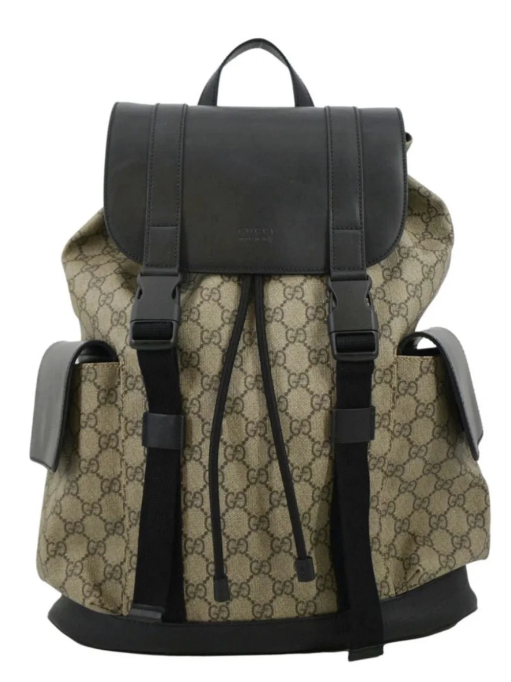 Gucci Brown GG Canvas Backpack with Black Leather Trim GG Supreme canvas